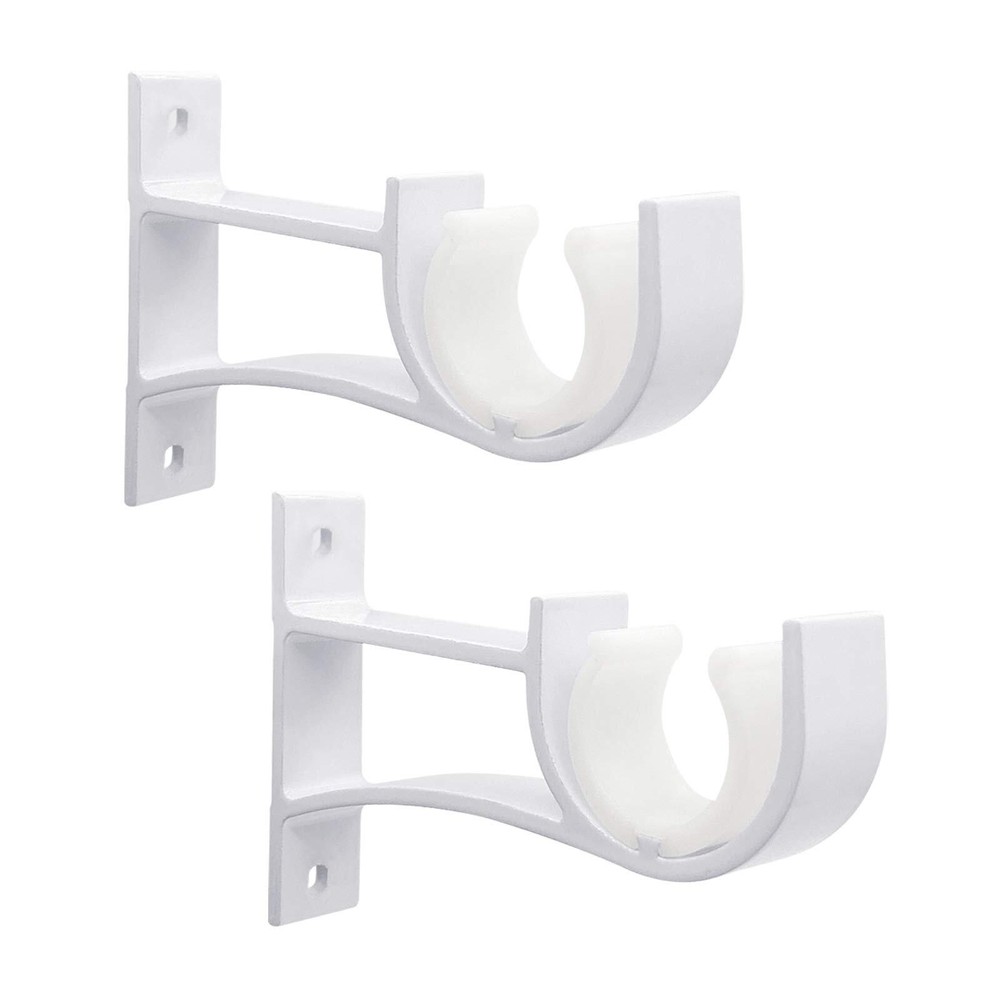 2 Pack White Heavy Duty Curtain Rod Brackets Hooks for 1 Inch Drape Rods Wall