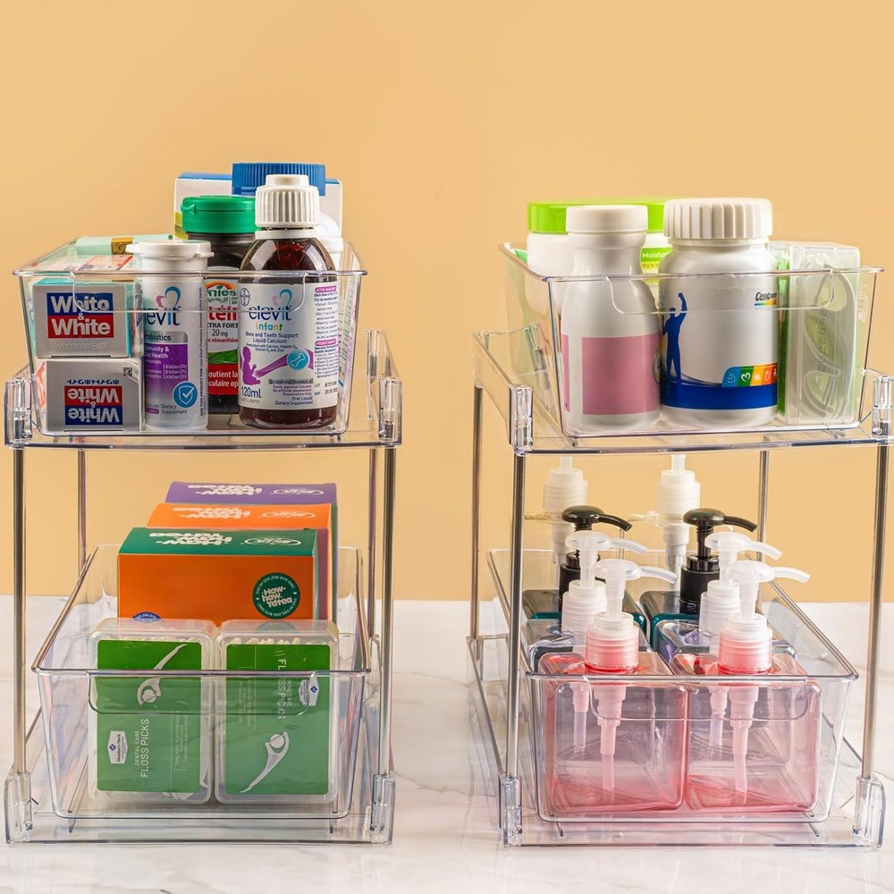 Customizable 2-Tier Storage Bins with 8 Dividers - Space-Saving Organizer