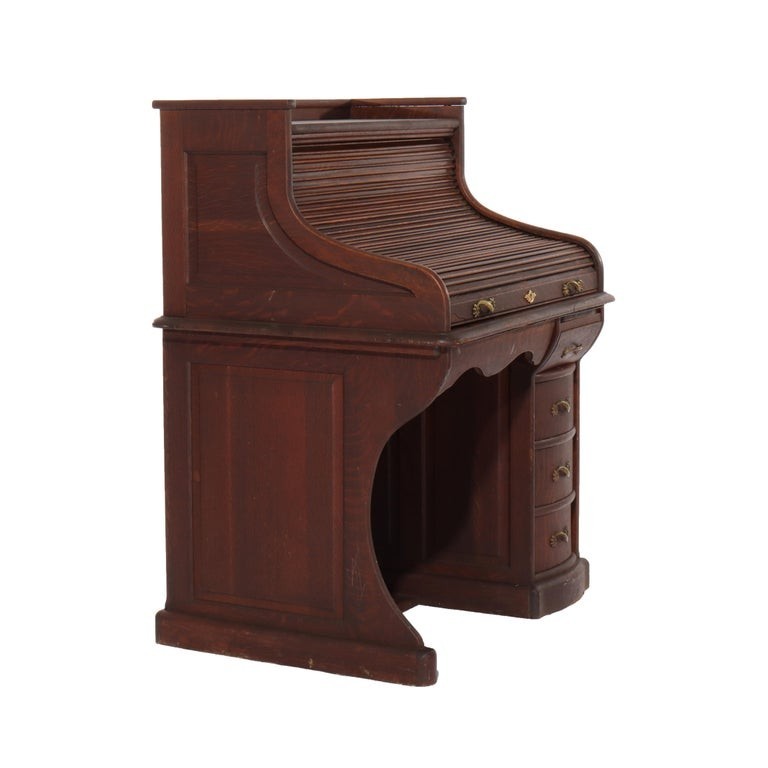 RJ Horner Oak Ladies Roll Top Desk C1910