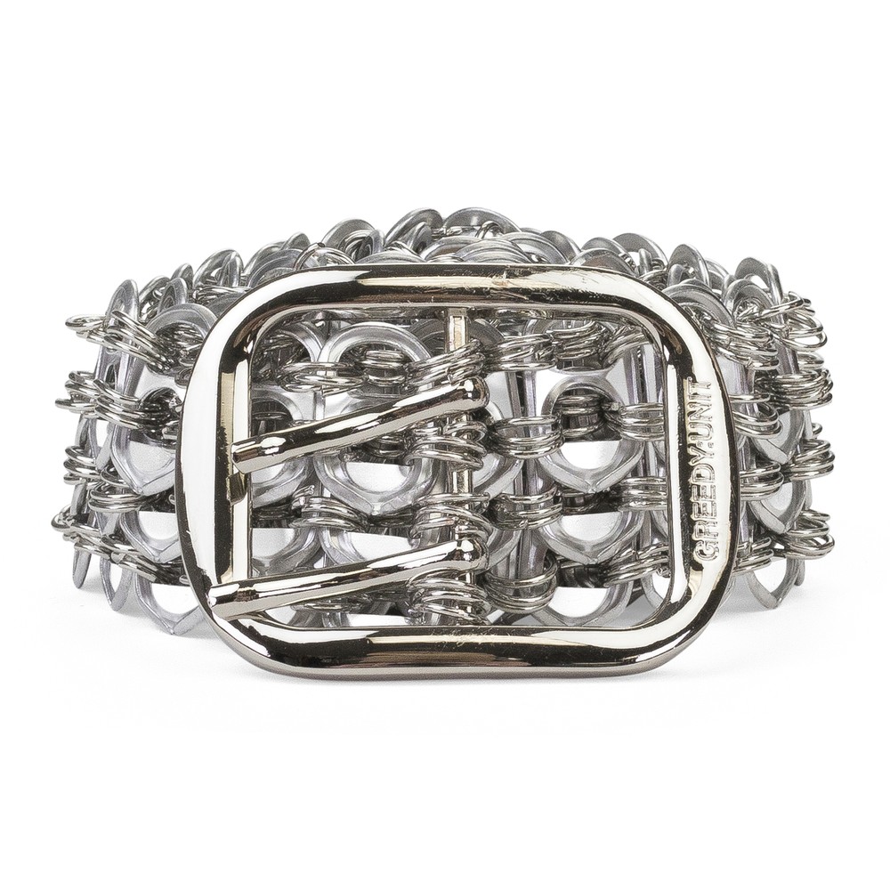 NWT GREEDY UNIT SILVER BOTTLE TAB BELT SIZE OS $180