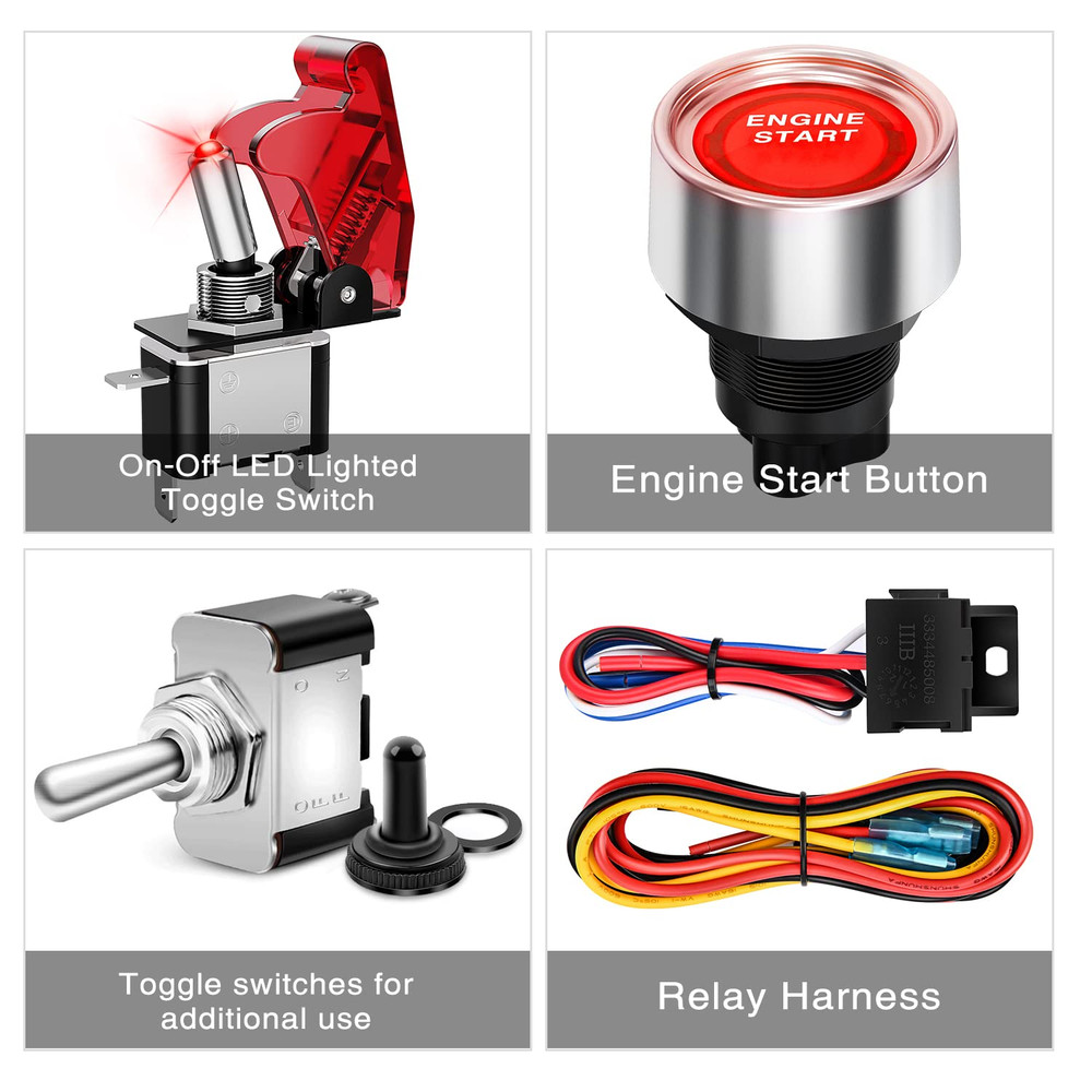 Nilight Ignition Switch Panel 12V 4 in 1 Rocker Switch with Engine Push Button T