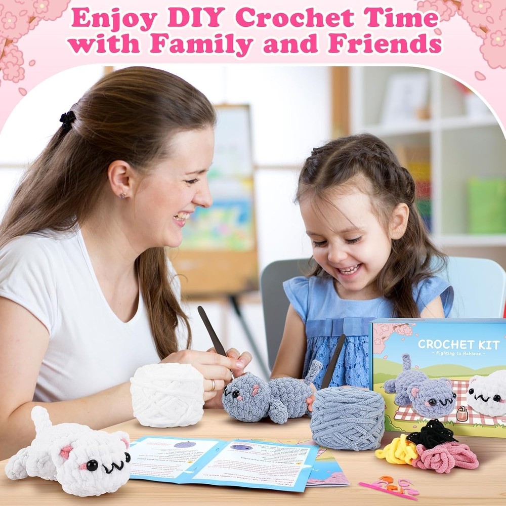 Crochet Kit for Beginners-2PCS Kitty Crochet Kit with Step-by-Step Video Tuto...