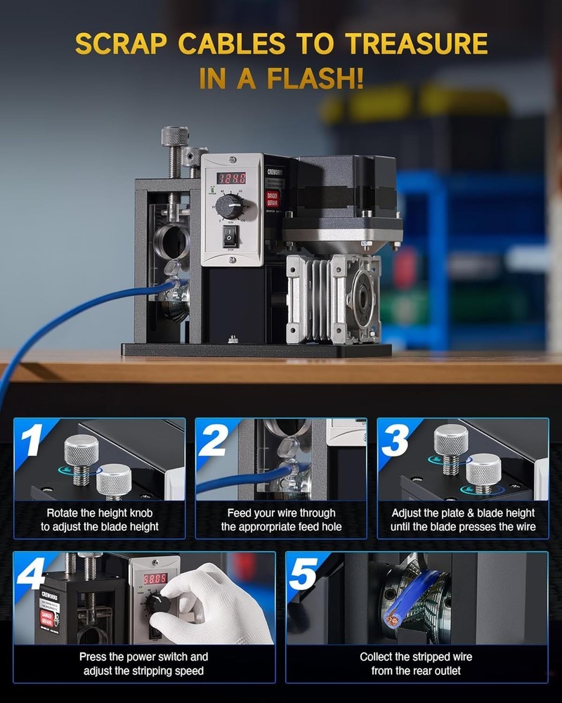 200W Automatic Wire Stripper Machine, Speed Adjustable Electric Wire Strippin...