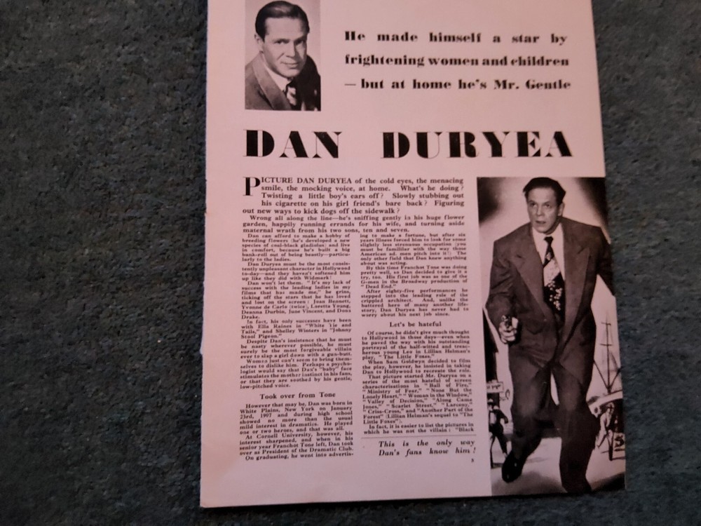 Xm52  Ephemera 1948 Film Article Dan Duryea
