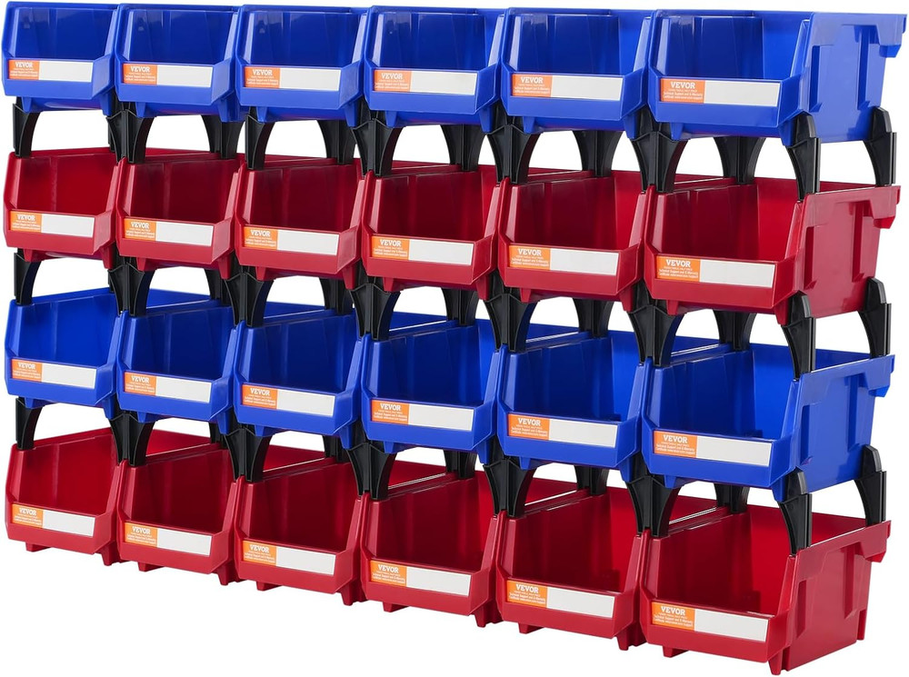 Plastic Storage Bins 24 Pack (5 X 4 X 3-Inch), Hanging Stackable Storage Organiz
