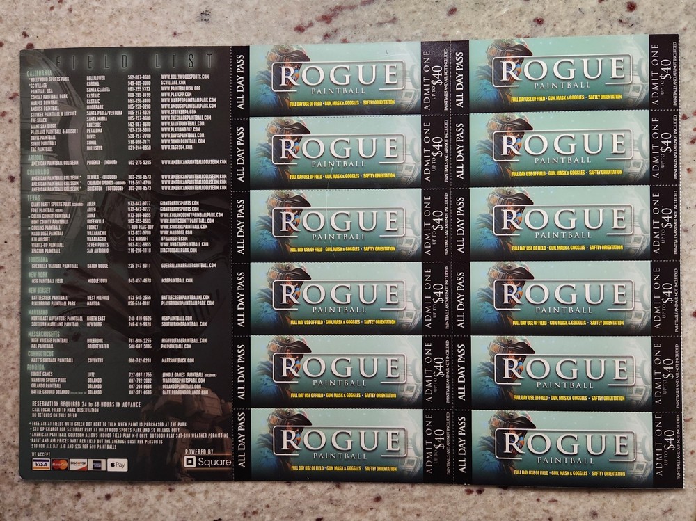 Paintball Field Entry Tickets