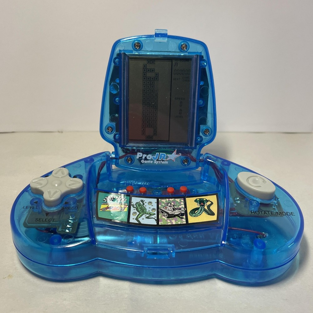 Pro JR Handheld LCD Game System Blue Transparent Flip Screen Classic Tetris