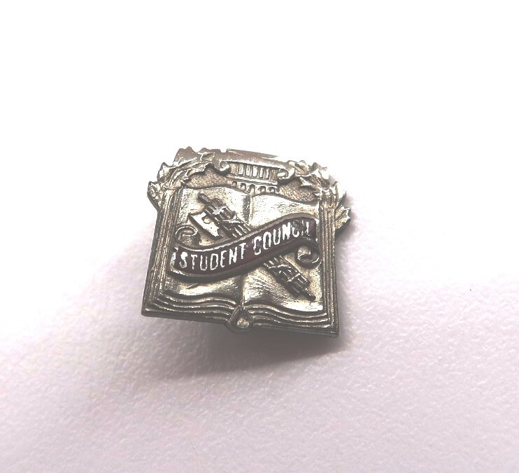 Vintage STUDENT COUNCIL Solid Sterling Silver and Enamel Pin Pinback