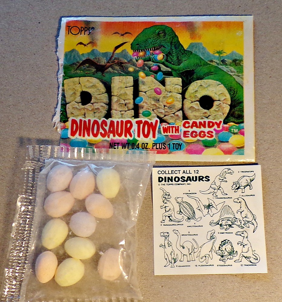 Topps 1988 Triceratops, Gray, Wrapper, ID Sheet, Candy Eggs