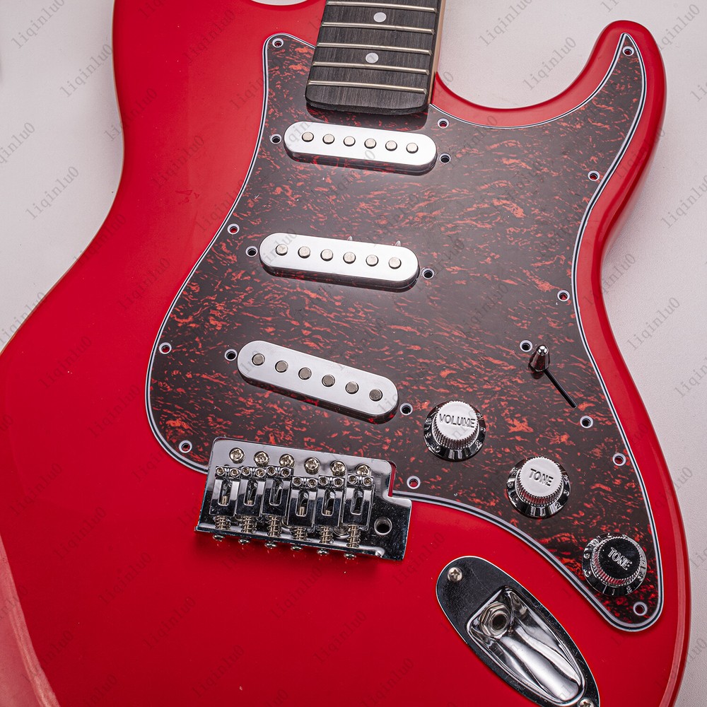 Prewired-Loaded SSS Pickguard Ceramic Pickups For Strat Red Tortoise&Chrome