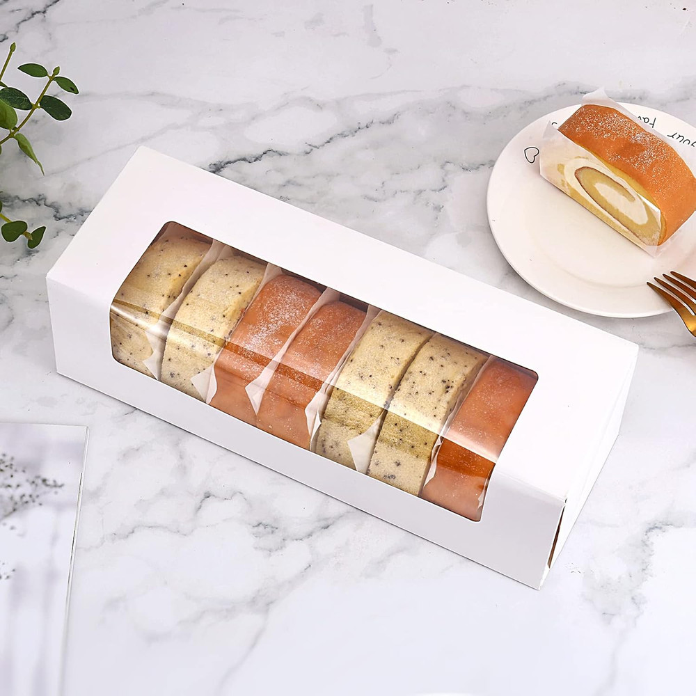 24-Pack 12" X 4" X 3.5" Roll Cake Boxes, Loaf Pumpkin Roll Boxes, White Bakery B