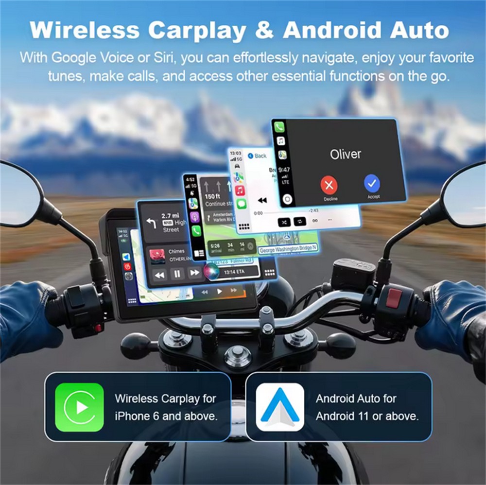 7 " Motorcycle Wireless Carplay Android Auto Screen Dual Bluetooth GPS Nav TPMS