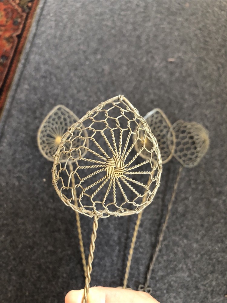 4 Vintage Brass Wire Spider Colander / Strainer Spoons