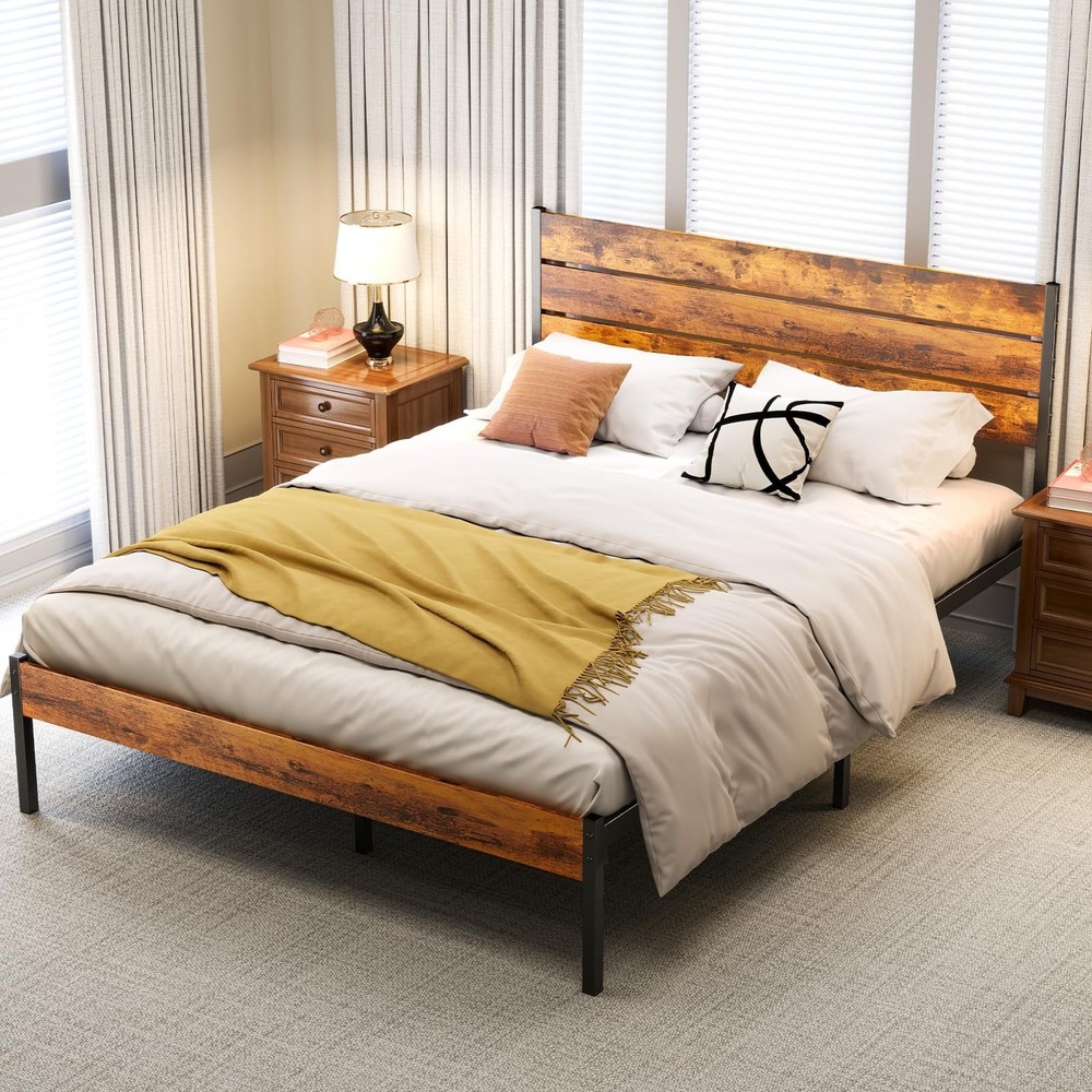 OLIXIS Full Size Bed Frame with Headboard, 800LBS Mattress Foundation with Al...