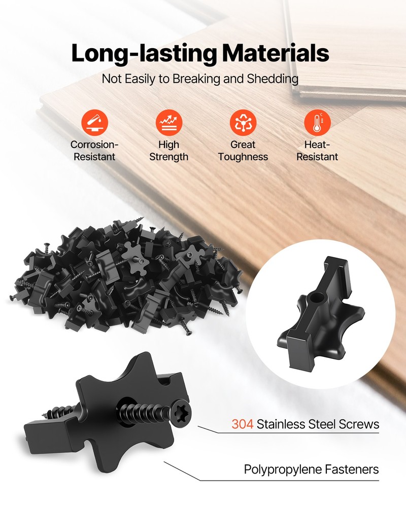VEVOR 900PCS Hidden Deck Fasteners for Composite Decking Universal T Clips Black