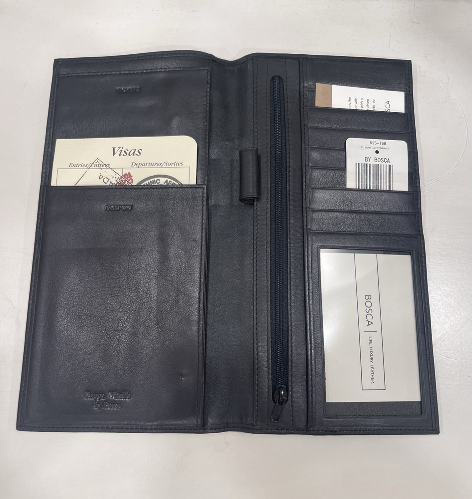 Bosca Travel Wallet (Flight Attendant) Black Nappa Leather