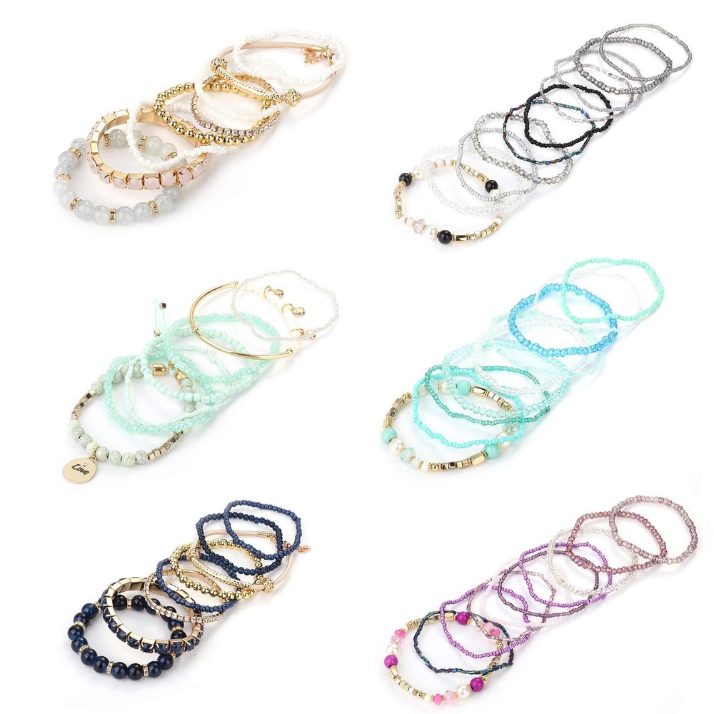 LOYALLOOK 6 Sets Bohemian Stackable Bead Bracelets for 7 9 inch, Multicolor