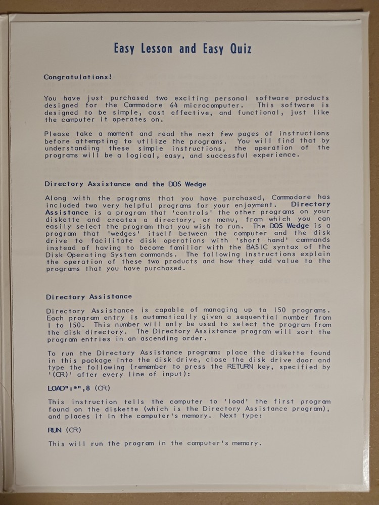 Commodore 64 EasyLesson 64 and EasyQuiz 64 Lesson and Quiz Software