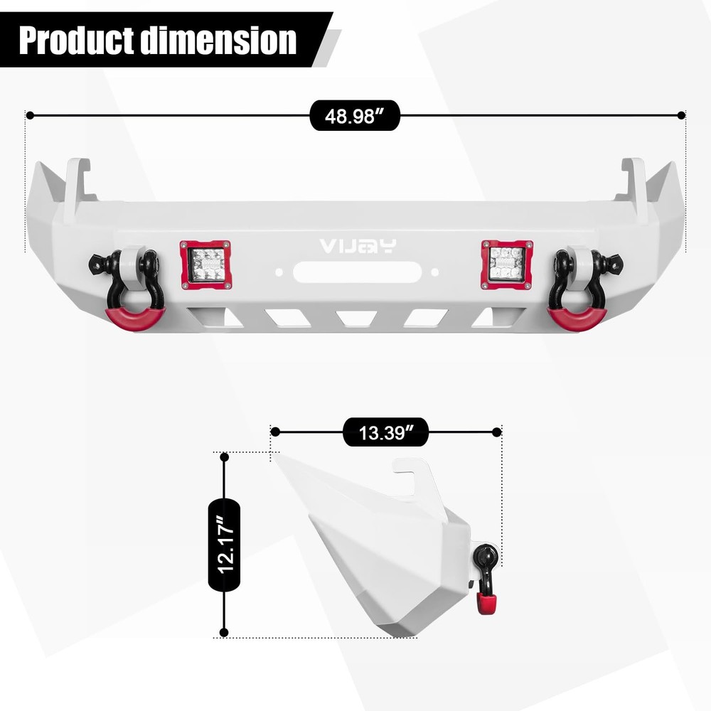 Front Bumper for 2007-2025 Wrangler and Gladiator with D-Rings Lights