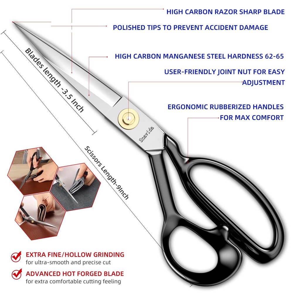 Fabric Tailor Sewing Shears 9" Heavy Duty Upholstery Leather Craft Cuts