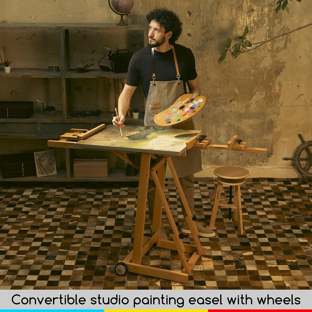 Multifunctional H-shaped easel - Adjustable beech wood easel