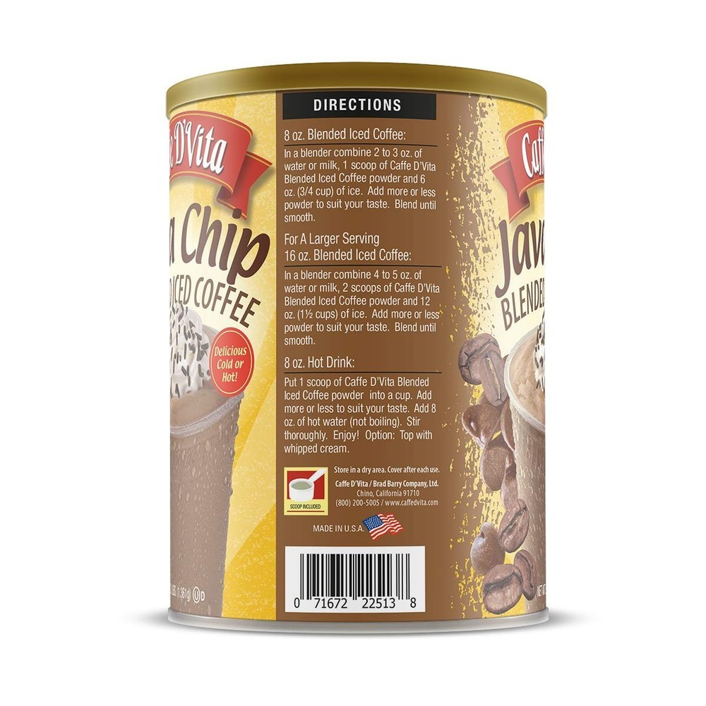 CAFFE D'vita Java Chip Latte Blended Iced Coffee 48 Oz Canister