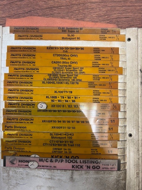 Older Honda motorcycle microfische card lot