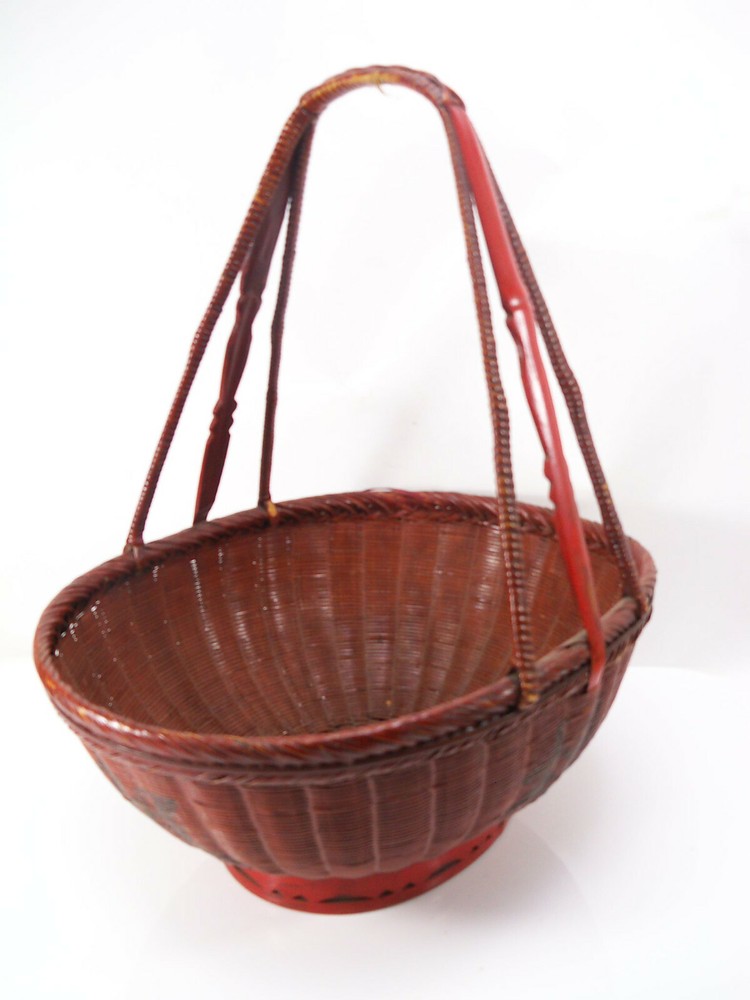 Vintage Large Chinese Red Basket Signed 1950