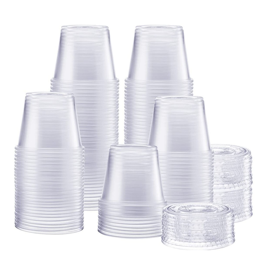 200 Sets - 5.5 oz. Plastic Disposable Portion Cups with Lids Souffle Cups