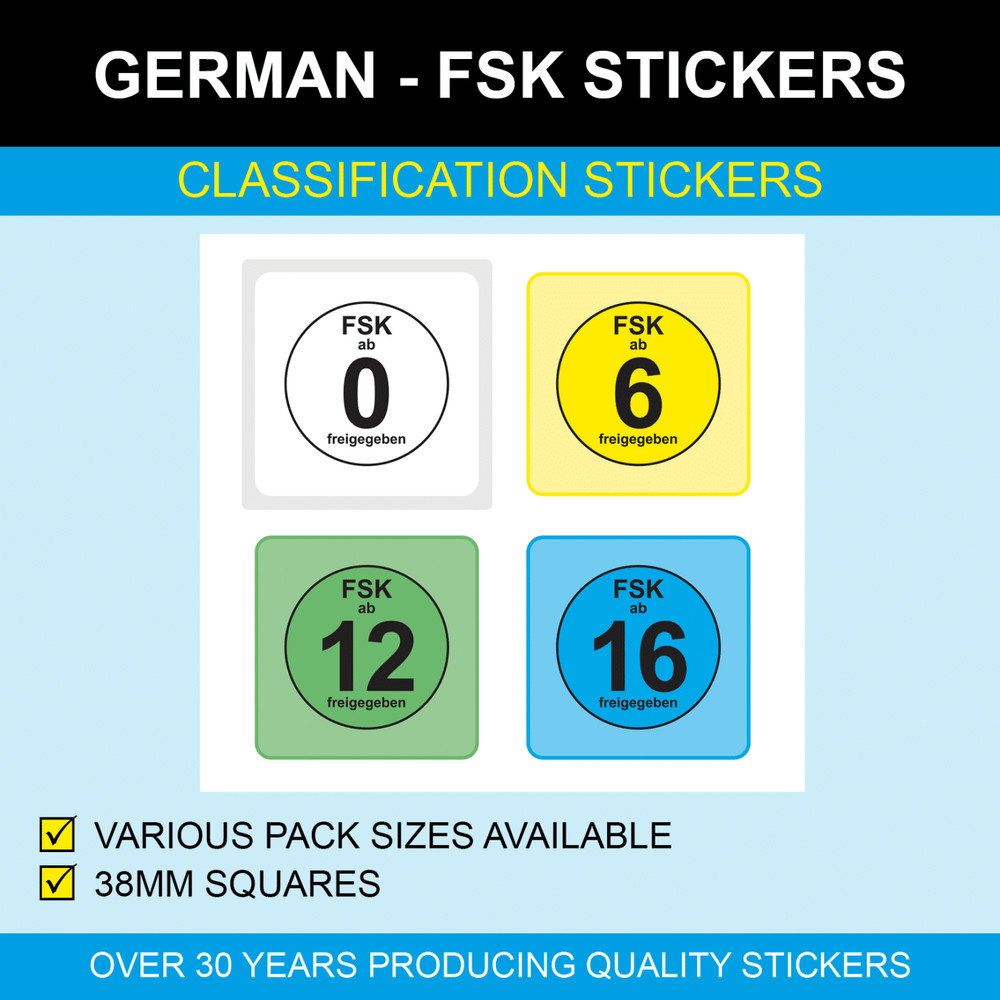 German FSK - Age Rating - Classification Stickers / Labels