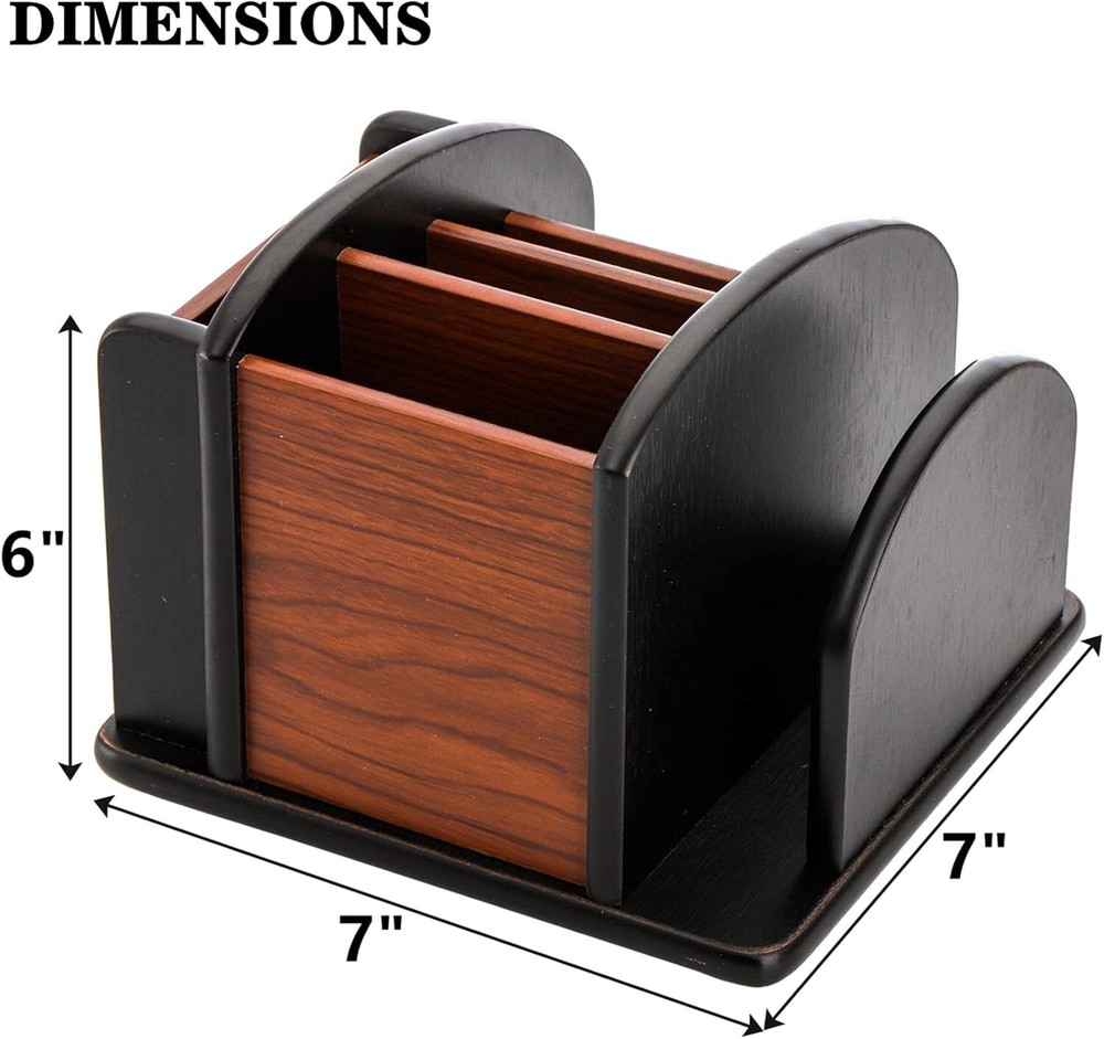 Wood Rotating Remote Caddy Remote Control Holder for Table 6-Compartment New
