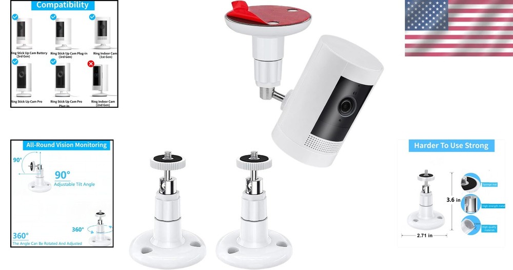 2-Pack Adjustable Security Wall Mount for Ring & Arlo Cameras - Easy Install