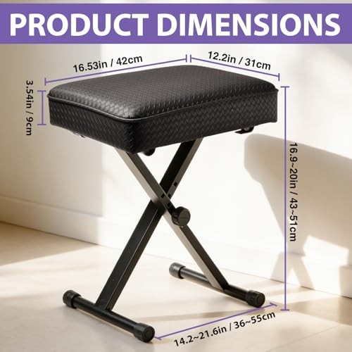 Adjustable Piano Bench Keyboard Stool - Extra Comfortable Piano Bench Black