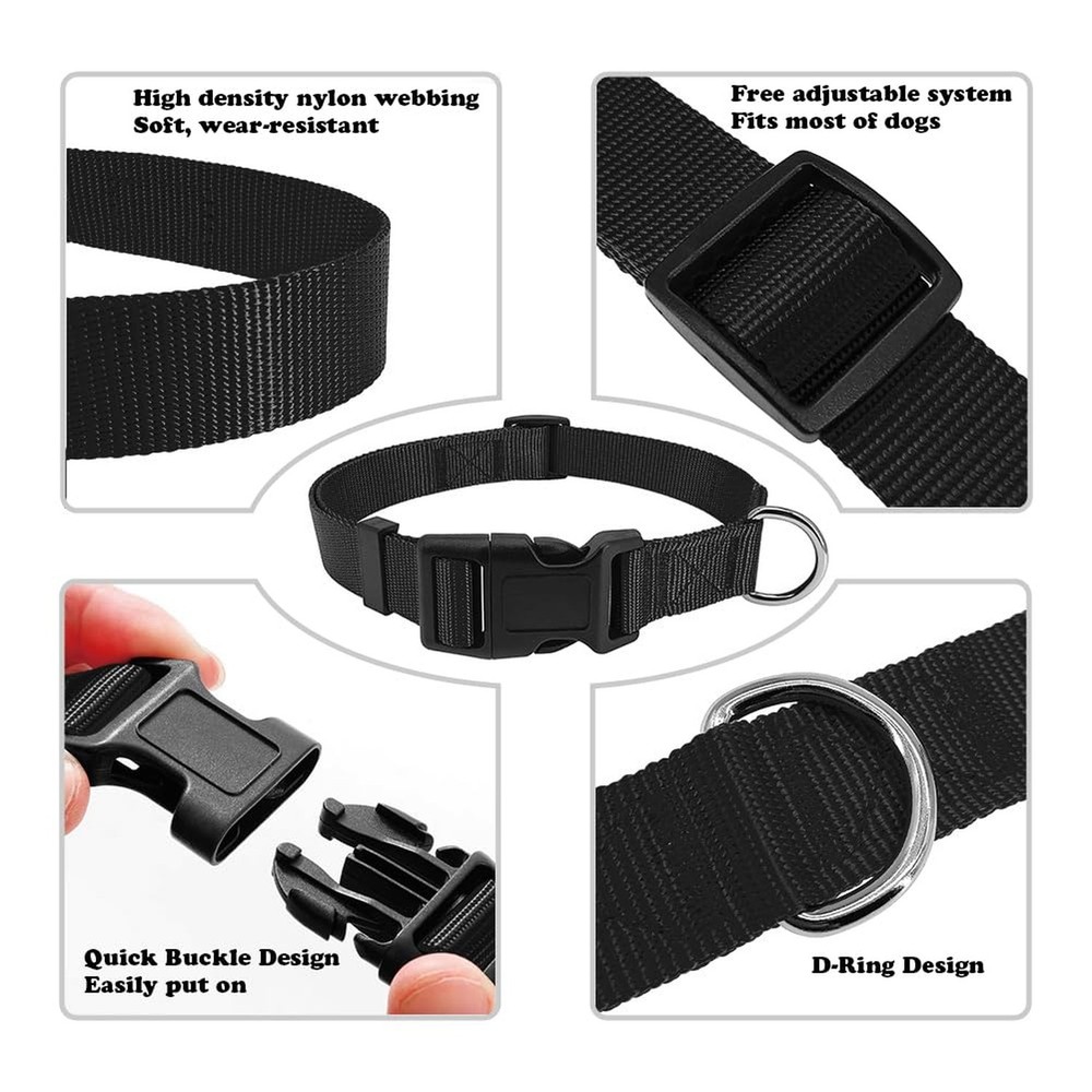 Dog Collar Black Basic Adjustable Dog Collars with Breathable Quick Release N...