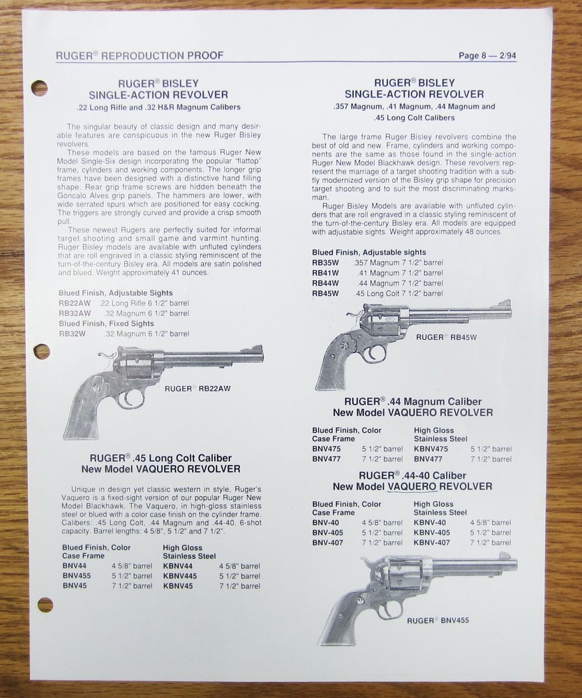 Ruger Single Action Revolver Production Proof Sheet
