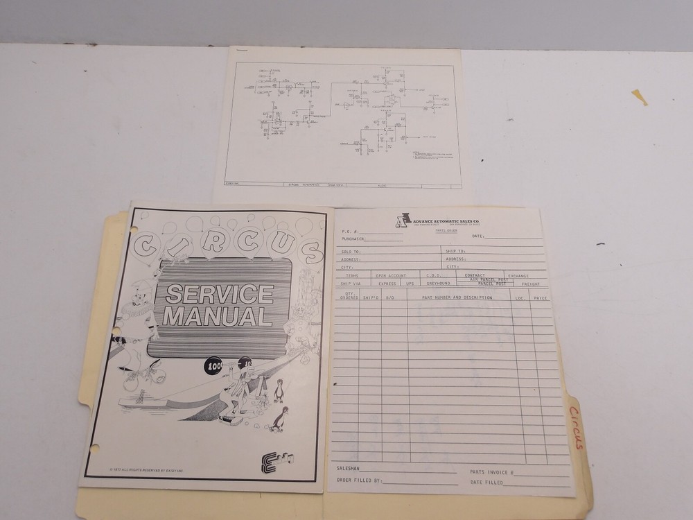 Exidy: Circus -  Service Manual + Schematics Set- NOS