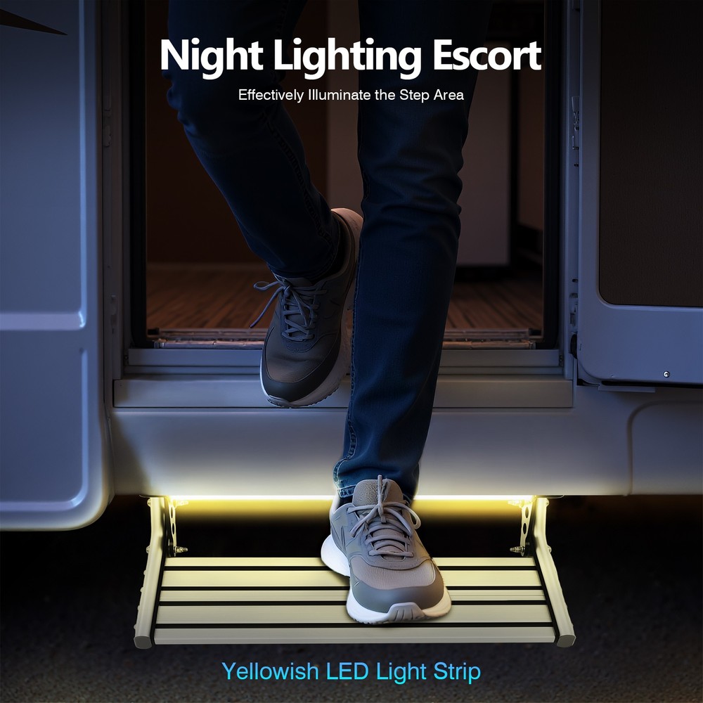 Single Step Aluminium Manual RV Motorhome Caravan Step with LED Light 150kg