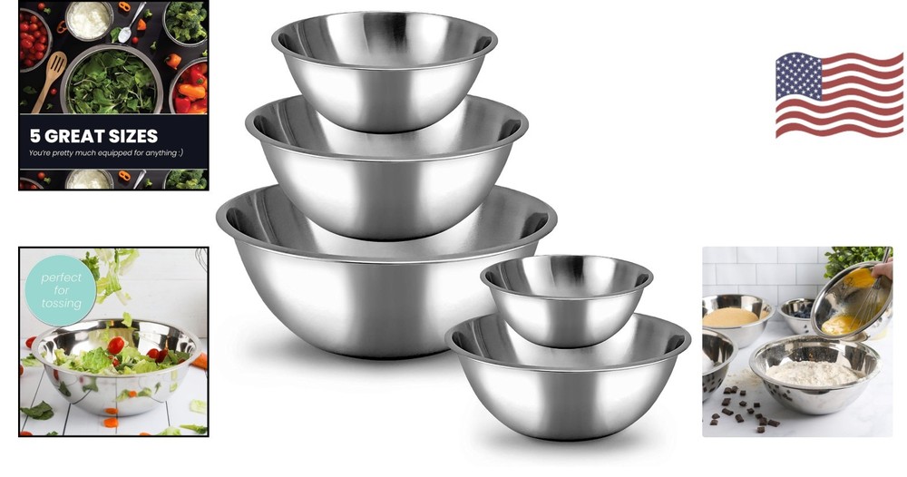 Nesting 5-Piece Mixing Bowls Set – Graduating Sizes for Effortless Meal Prep