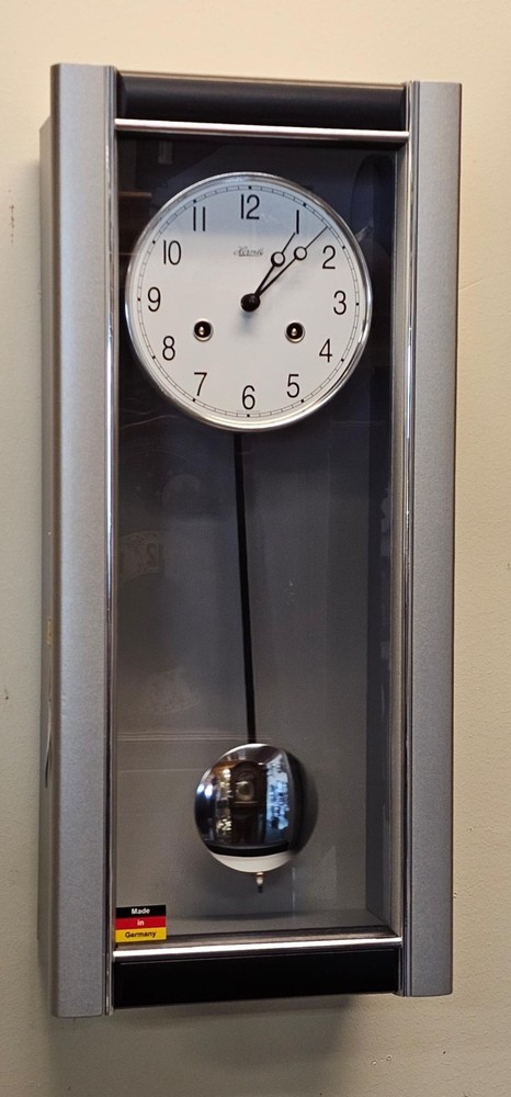 Hermle Gavin Comtemporary Wall Clock in Silver Finish Key Wind 71003-L10141