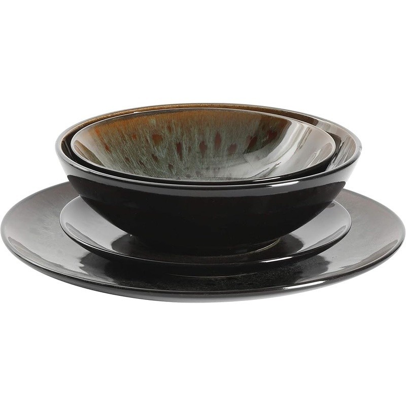 Reactive Glaze Stoneware Dinnerware Set Dishwasher Safe Unique Service for 4