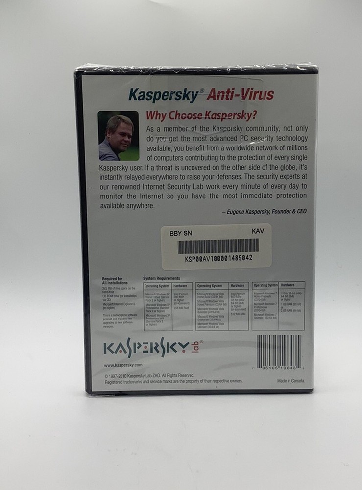 KASPERSKEY Lab Anti-Virus Protection PC Computer Security Software NEW SEALED