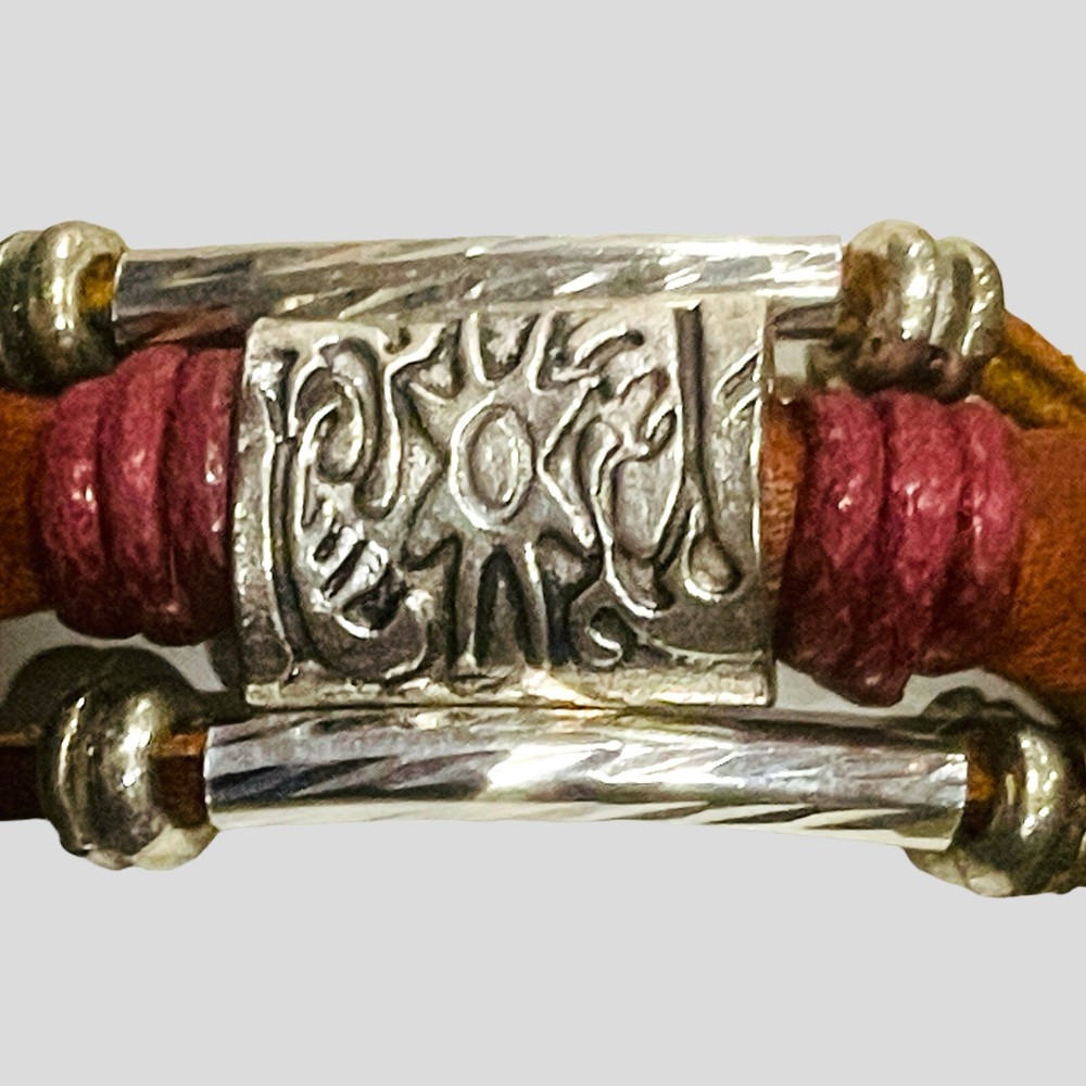 Sun Medallion Genuine Leather  Multi Strand Zen Bracelet Adjustable Drawstrings