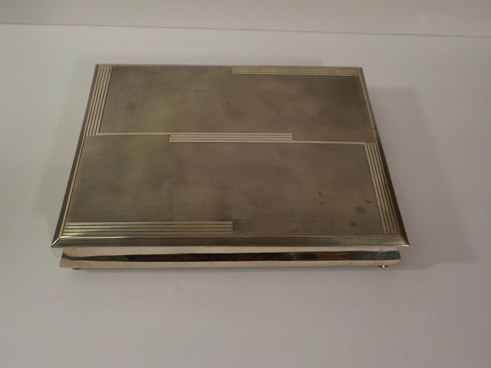 Continental 800 Silver Art Deco Table Box, Divided Wood Lined Interior