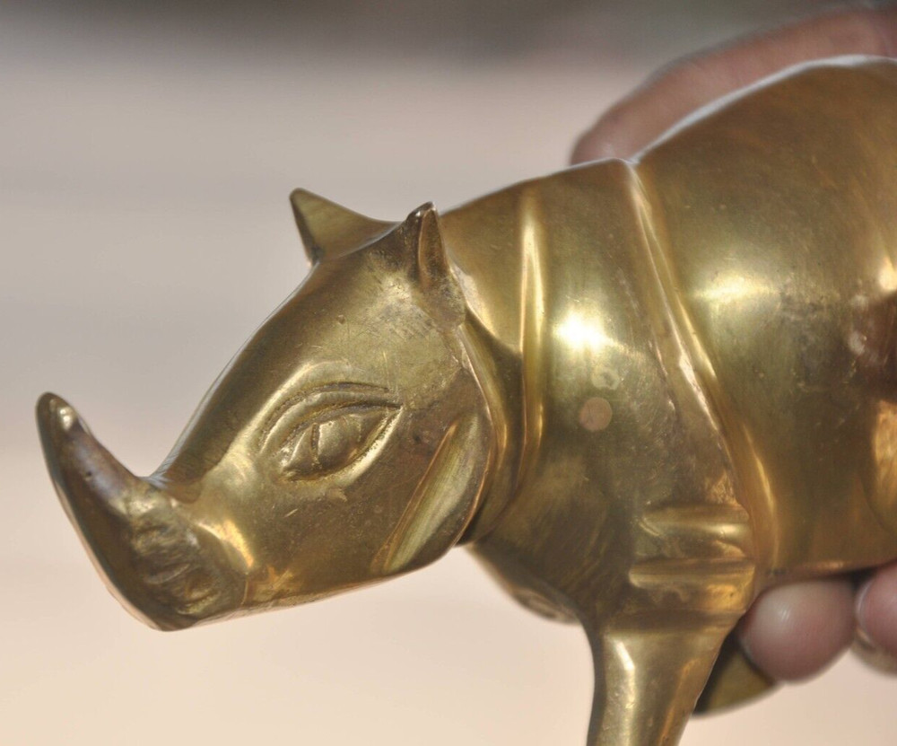 Vintage Brass Rhinoceros Handcrafted Solid Heavy Figurine