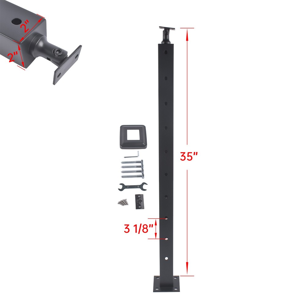 4Pack Black 35" Corner Cable Railing Post - Stainless Steel Surface Mount Kit