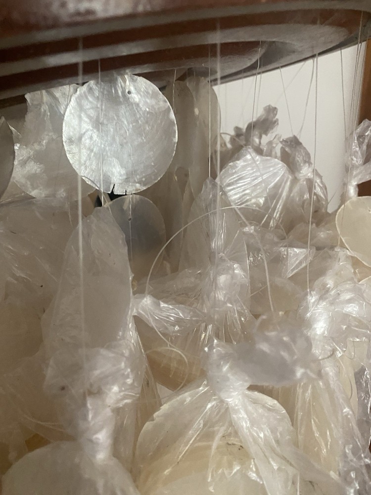 Vintage Capize Lamp, 3 Tier Chandelier, MCM Mid-Century Modern Light, Needs Work