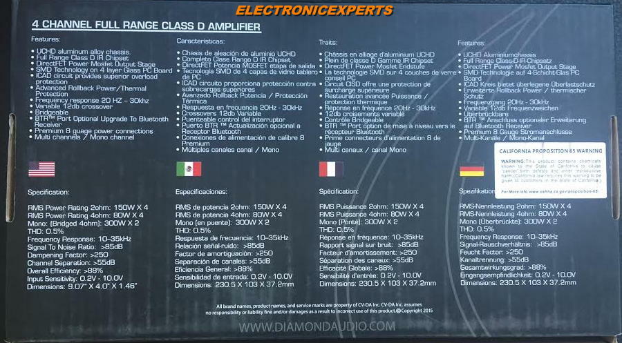 DIAMOND AUDIO Amplifier MICRO4v2 4-Channel Ultra Compact Car Motorcycle Harley