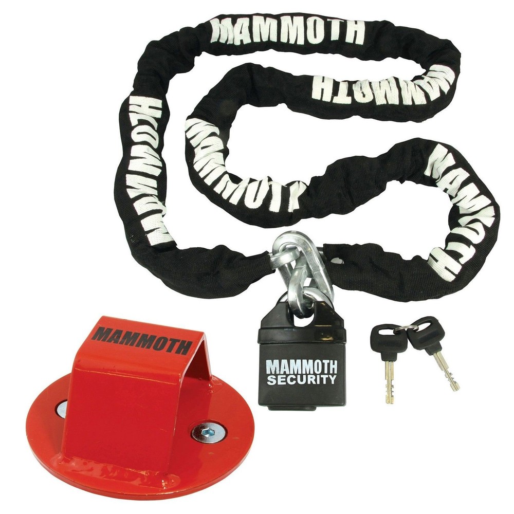 Mammoth 1.8m Square Link Chain & Padlock Plus Junior Bolt In Ground Anchor