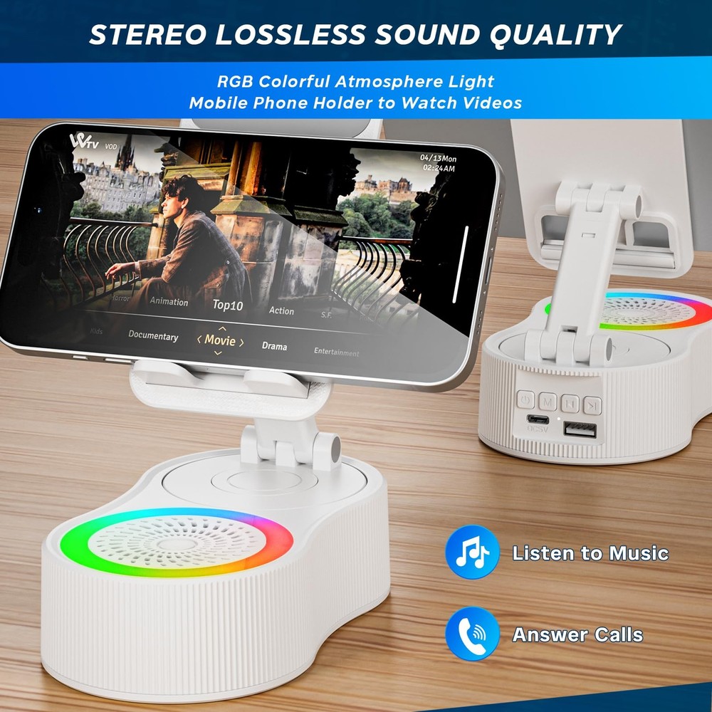 Black Cell Phone Stand Holder with Wireless Bluetooth Speaker Induction Audio