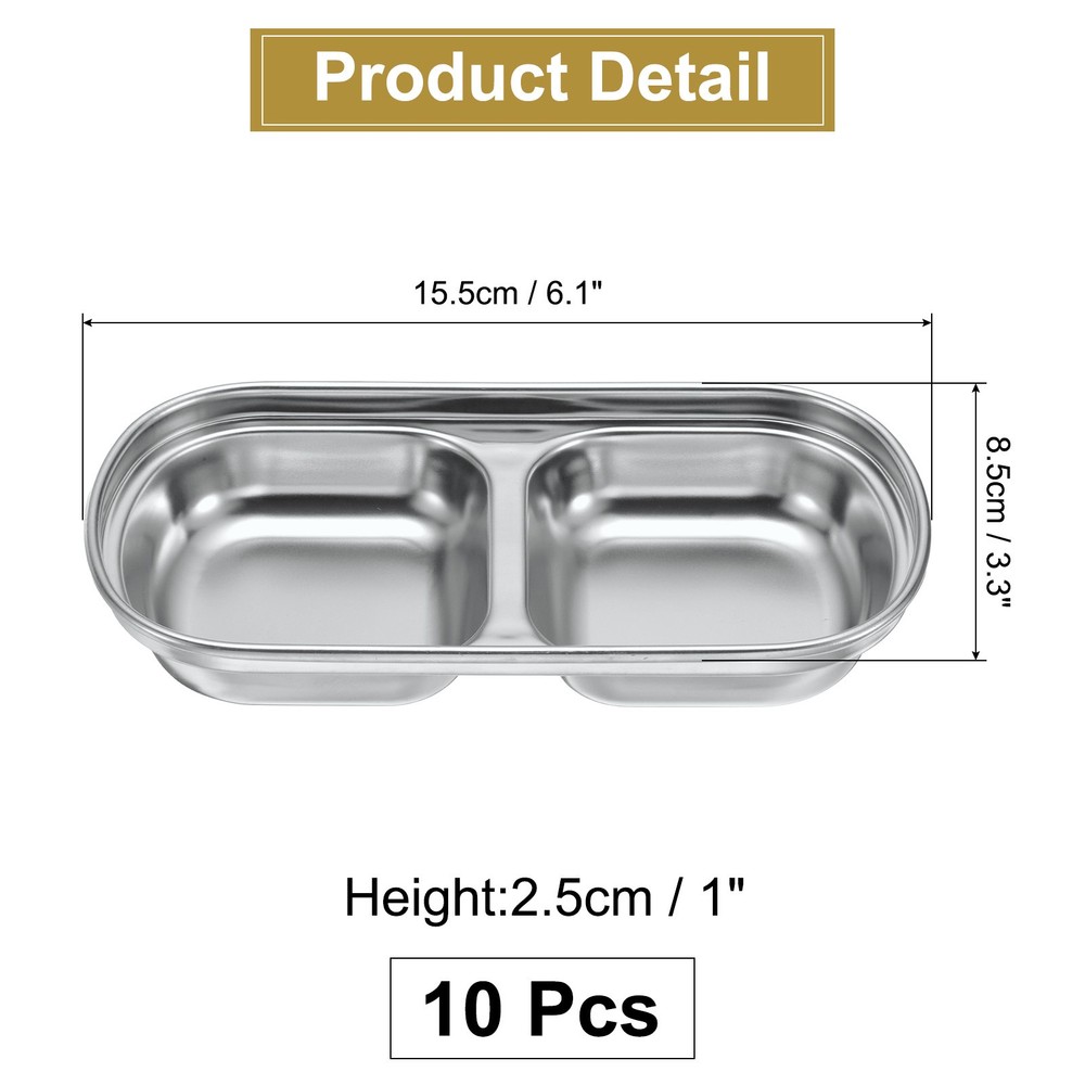 10pcs Metal Dish Dipping with 2 Rectangular Compartment Divided Silver
